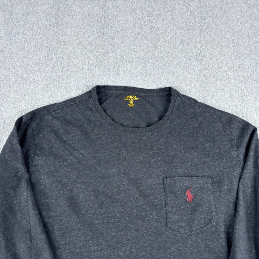 Polo Ralph Lauren Shirt Mens XL‎ Gray Charcoal Long Sleeve Pocket Red Pony